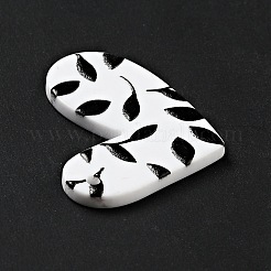 印刷されたアクリルパーツ  葉の模様を持つ心  ブラック  22x30x2mm  穴：1.5mm&nbsp;LS-SACR-G018-05B