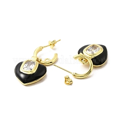 Enamel Heart Dangle Stud Earrings with Clear Cubic Zirconia&nbsp;EJEW-G327-07G