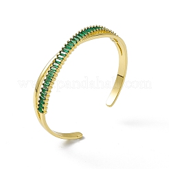 Green Cubic Zirconia Criss Cross Open Cuff Bangle&nbsp;BJEW-I307-03G