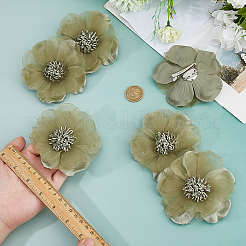 バックパック、服、ウェディングパーティー用の花布ブローチ6個  ダークシーグリーン  95~100x29mm&nbsp;JEWB-FH0002-38B