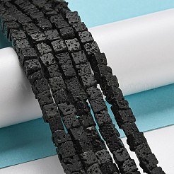 天然溶岩岩ビーズ連売り  キューブ  4~5x4~5x4~5mm  穴：0.8mm  約85個/連  15.35インチ（39cm）&nbsp;G-C084-E08-02