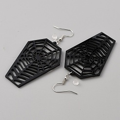 Acrylic Coffin with Spider Web Dangle Earrings&nbsp;EJEW-WH0004-50