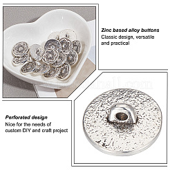 亜鉛合金シャンクボタン30個  1穴  花付きフラットラウンド  アンティークシルバー  16x6mm  穴：2mm&nbsp;BUTT-GO0001-01