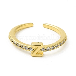 Clear Cubic Zirconia Initial Letter Open Cuff Ring&nbsp;RJEW-H120-09G-Z