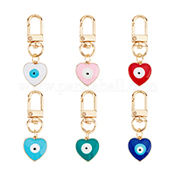 6Pcs 6 Colors Heart with Evil Eye Alloy Enamel Pendant Decoration&nbsp;KEYC-DC0001-27