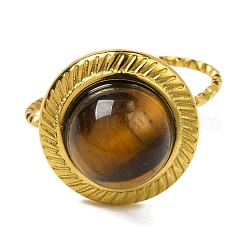 Round Natural Tiger Eye Finger Rings&nbsp;RJEW-Q822-46G-02