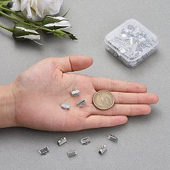 アイアン製カシメリボン止めエンドパーツ  無鉛の  プラチナ  7x10mm  穴：2mm  100個/箱&nbsp;IFIN-YW0001-13P-LF