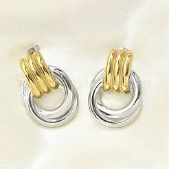 304 Stainless Steel Two Tone Stud Earrings&nbsp;EJEW-A124-01E