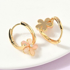 Flower Brass Micro Pave Clear Cubic Zirconia Hoop Earrings&nbsp;EJEW-Z152-01G