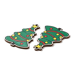 片面クリスマスプリントウッドビッグペンダント  クリスマスツリーのチャーム  グリーン  55x42x2.5mm  穴：2.5mm&nbsp;WOOD-D025-28