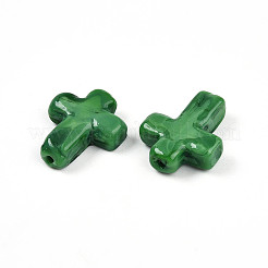 手作りランプワークビーズ  クロス  シーグリーン  24~26x20~20.5x6~7.5mm  穴：1.6~1.8mm&nbsp;LAMP-N024-44G