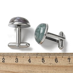 304ステンレススチール製カフスボタン  天然インディアンアゲート使用  アパレルアクセサリー用  半円  30~31x17.5mm&nbsp;G-C185-02P-34