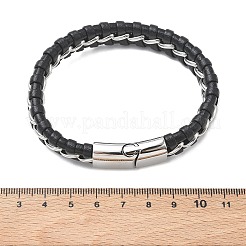 編み込みマイクロファイバーレザーコードブレスレット  男性用304ステンレススチールブレスレット  マグネットクラスプ付き  ブラック  8.39インチ（21.3cm）&nbsp;BJEW-C153-01E
