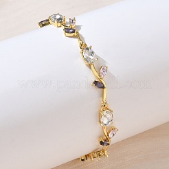 Brass Glass Flower Link Chain Bracelets&nbsp;KK-CBA7DFA-01G-05