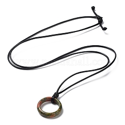 Natural Mixed Stone Ring Pendant Necklace with Waxed Cords&nbsp;NJEW-R262-01A
