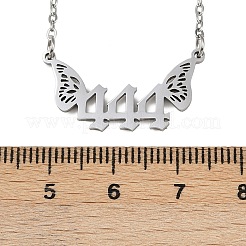 201 Stainless Steel Number 444 with Butterfly Wings Pendant Necklaces&nbsp;NJEW-P332-01B-P