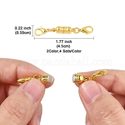 真鍮製マグネット留め具コンバーター 8 セット  カニカン付き  コラム  ゴールデン＆シルバー  45x5.5mm&nbsp;KK-FS0001-54