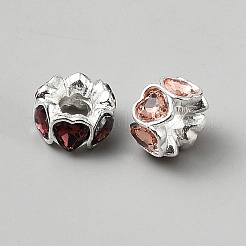 合金ラインストーンのヨーロッパのビーズ  大穴ビーズ  ハート  ミックスカラー  15x8mm  穴：5.5mm&nbsp;FIND-TAC0036-062S-01