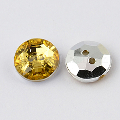 2つ穴台湾アクリルラインストーンフラットラウンドボタン  ファセット＆シルバーメッキ  ライトカーキ  11.5x4.5mm  穴：1mm&nbsp;BUTT-F015-11.5mm-30