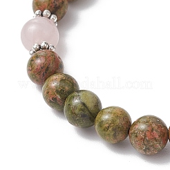 Natural Unakite & White Jade & Rose Quartz & Polychrome Jasper Round Beaded Stretch Bracelets&nbsp;BJEW-JB11953-02