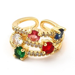 Colorful Glass Open Cuff Ring with Cubic Zirconia&nbsp;KK-H439-05G