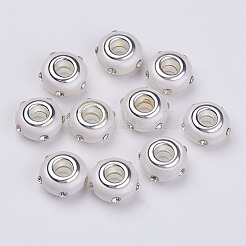 レジンヨーロピアンビーズ  真鍮の芯とラインストーン付き  ロンデル  大穴ビーズ  プラチナ  ミックスカラー  14x8mm  穴：4.5mm&nbsp;RPDL-P001-M