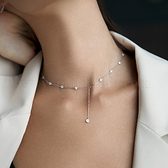 Sterling Silver Zircon Pendant Long Tassel Necklace for Women Elegant Daily Wear&nbsp;LD8156