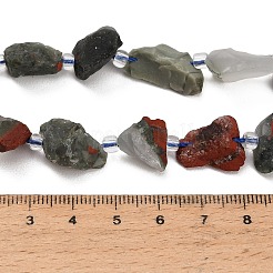 天然のアフリカブラッドストーンビーズ連売り  生のラフ  ナゲット  シードビーズで  13~23x12~16x6~13mm  穴：1mm  約11~13個/連  7.44''（18.9cm）〜7.99''（20.3cm）&nbsp;GG-CBA0B77-A09-03