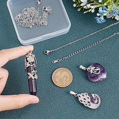 DIY 宝石ネックレス メイキング キット  天然アメジストのティアドロップ＆ブレット＆ハートペンダントを含む  304ステンレススチールアズキチェーンネックレス  6個/箱&nbsp;DIY-SC0019-15