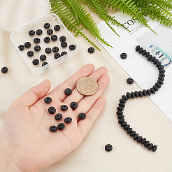 2連売り天然溶岩ビーズ連売り  染め  ロンデル  ブラック  8x5mm  穴：1.8mm  約38個/連  7.48インチ（19cm）&nbsp;G-OC0004-09