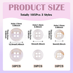 105Pcs 3 Styles Natural 4-Hole Freshwater Shell Buttons&nbsp;BUTT-TA0001-26