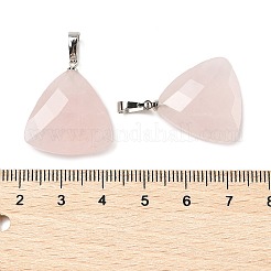 天然石ローズクォーツペンダント  真鍮パーツ  多面カット  三角形のチャーム  23.5x21x6mm  穴：7x4mm&nbsp;G-L614-D04-P04