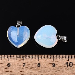 オパールペンダント  ハートチャーム  プラチナトーンのアイロンスナップ留め金具付き  16~19x15~18x8~10.5mm  穴：5.5~6x2~2.5mm&nbsp;G-T143-49L