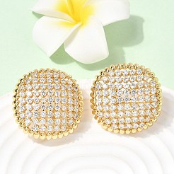 Flat Round Brass Micro Pave Clear Cubic Zirconia Stud Earrings&nbsp;EJEW-H180-18G