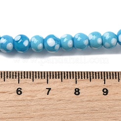 手作りランプワークビーズ  水玉模様のラウンド  ブルー  6~6.5x5~6mm  穴：1.2~1.6mm  約49~50個/連  9.84''~10.23