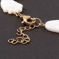 ナチュラルシェルチューリップリンクチェーンブレスレット  女性用304ステンレスジュエリー  ゴールドカラー  ホワイト  7インチ（17.7cm）&nbsp;BJEW-C015-04G