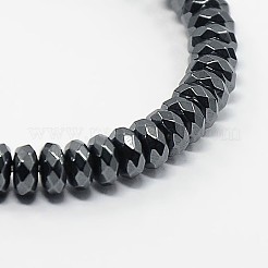 非磁性合成ヘマタイトビーズ連売り  ファセットロンデル  ブラック  6x3mm  穴：1mm  約126個/連  15.5インチ&nbsp;G-O004C-03A