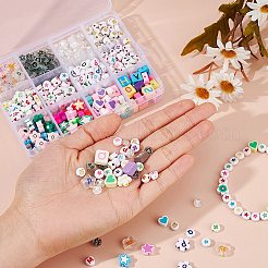 DIYジュエリー作成キット  フラワー＆フラットラウンド＆ハートアクリルビーズを含む  花と星とハートと正方形の手作りポリマー粘土ビーズ  結晶弾性糸  ミックスカラー  ビーズ：520個/セット&nbsp;DIY-YW0003-97