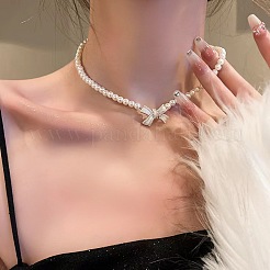 Bowknot Plastic Imitation Pearl Beaded Pendant Necklaces & Stud Earrings Sets&nbsp;WGC8EC3-03