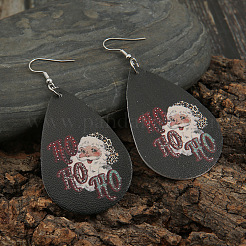 Teardrop with Santa Claus Pattern Imitation Leather Dangle Earrings&nbsp;FS-WGC69B2-01