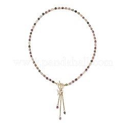 Natural Multicolor Tourmaline Faceted Cube Beaded Brass Micro Pave Clear Cubic Zirconia Butterfly Pendant OT Lariat Necklaces for Women&nbsp;NJEW-JN05807