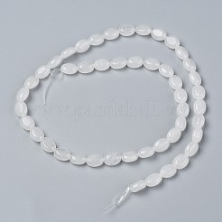 天然石ホワイトジェイドビーズ連売り  オーバル  8x6x3.5~4mm  穴：1mm  約45~52個/連  15.16~15.74インチ（38.5~40cm）&nbsp;G-Z006-A34