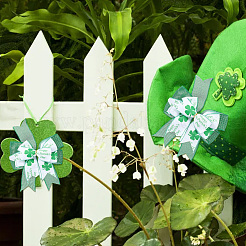 Polyester Clover Pattern Bowknot for Saint Patrick's Day Party Decorations&nbsp;AJEW-WH20080-04A