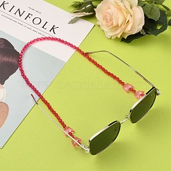 女性のための蝶のデザインの眼鏡チェーン  メガネストリングホルダー  アクリルビーズで  304ステンレススチール製ロブスタークロウ留め金  濃いピンク  21.25インチ（54cm）&nbsp;AJEW-EH00255-04