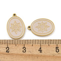 316サージカルステンレススチールエナメルペンダント  スターチャーム付きオーバル  ゴールドカラー  雪  17x11x1.5mm  穴：1.2mm&nbsp;STAS-M073-08G