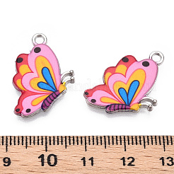 プリント合金ペンダント  エナメル  蝶  プラチナ  ピンク  24.5x16x2mm  穴：2mm&nbsp;PALLOY-R111-26B