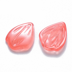 透明焼き付け塗装ガラスペンダント  花びら  鮭色  19x15x3.5mm  穴：1mm&nbsp;DGLA-T002-06B