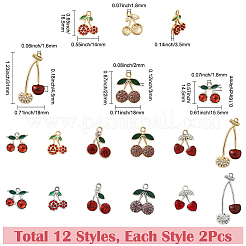 24 個 12 スタイルラックメッキ合金ペンダント  ラインストーン付き  混合図形  ミックスカラー  14.5~31x14~18x3~5mm  穴：1.6~2mm  2個/スタイル&nbsp;FIND-SC0019-90