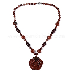 Natural Red Jasper Flower Pendant Necklaces&nbsp;NJEW-N064-08F