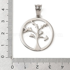 304ステンレスペンダント  ツリーチャーム付きラウンドリング  ステンレス鋼色  31.5x28x2mm  穴：8x5mm&nbsp;STAS-F363-08B-P